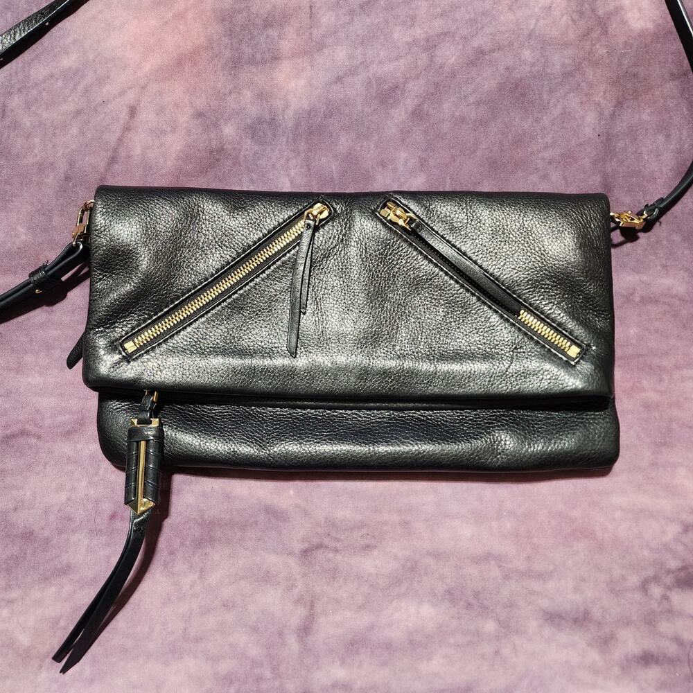 Stella & Dot Covet Waverly Clutch Crossbody Purse Black Soft Leather Wear 4 Ways